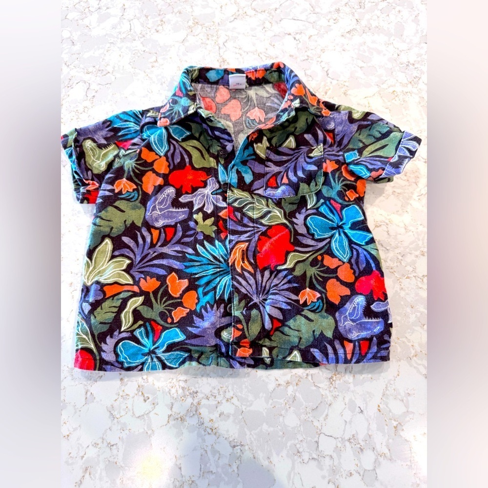 3T old navy, Button Up Colorful Tropical Dinosaur Kids Shirt